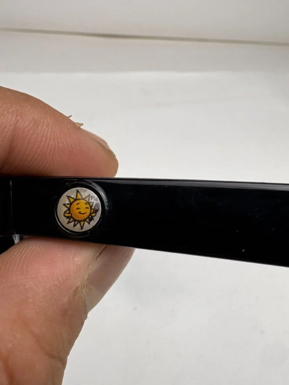 Black Wayfarer Style Sunglasses Smiling Sun Logo UV Protection (Minor Scratches)
